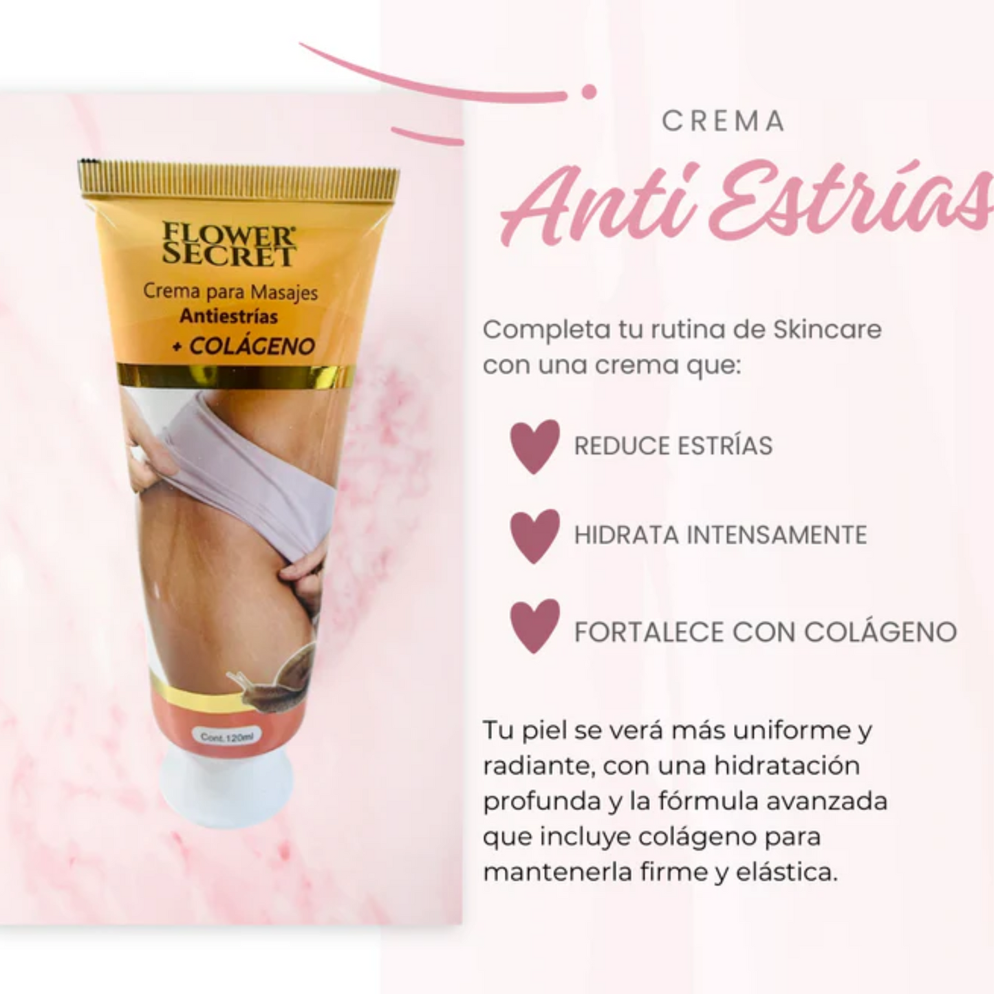 FLOWER SECRET® Crema Antiestrías Colágeno Para Masajes